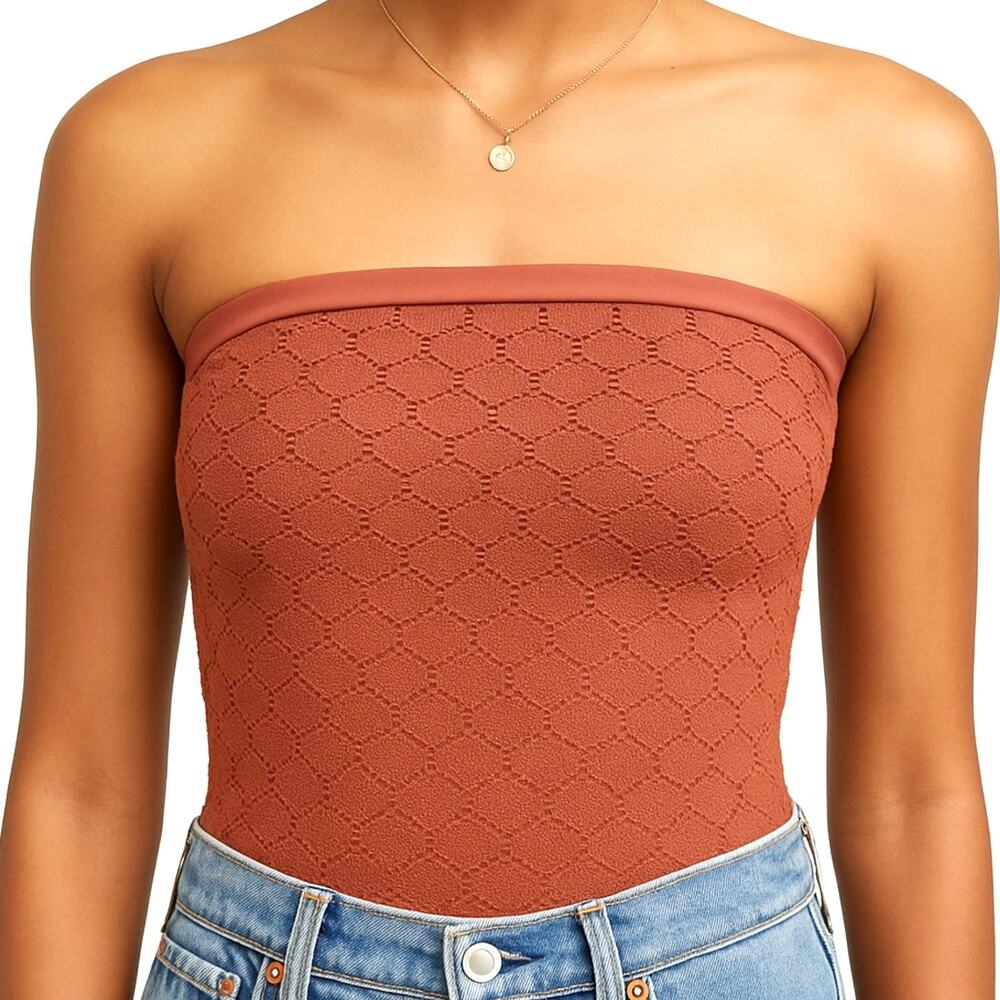 Free People Intimately Seamless Honey Coral Orange Textured Tube Top size M / L